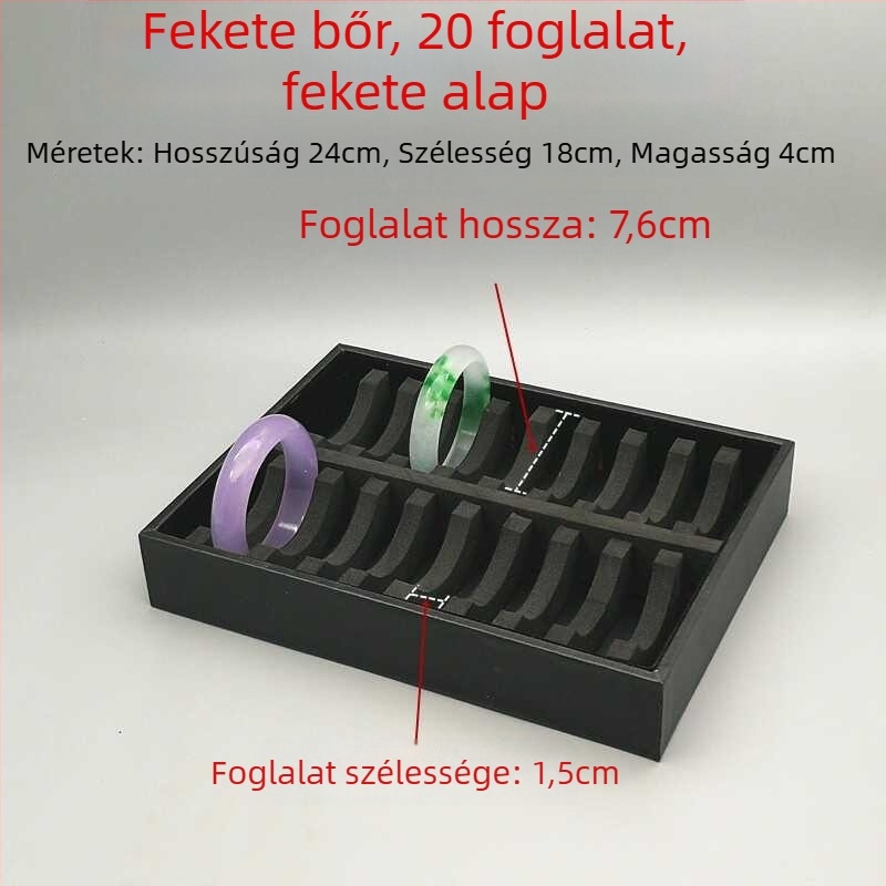 Nagy minőségű jade ékszer kiállító állvány fekete-fehér bőrtálcával karkötők számára, 10/20/40 rekesz