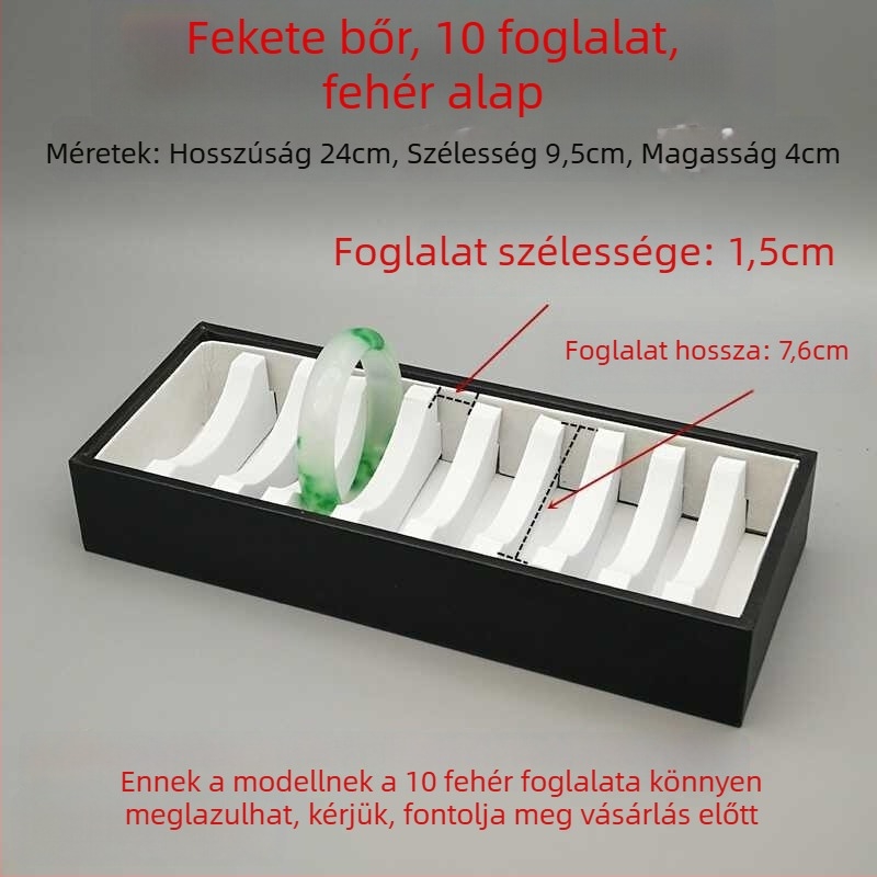 Nagy minőségű jade ékszer kiállító állvány fekete-fehér bőrtálcával karkötők számára, 10/20/40 rekesz