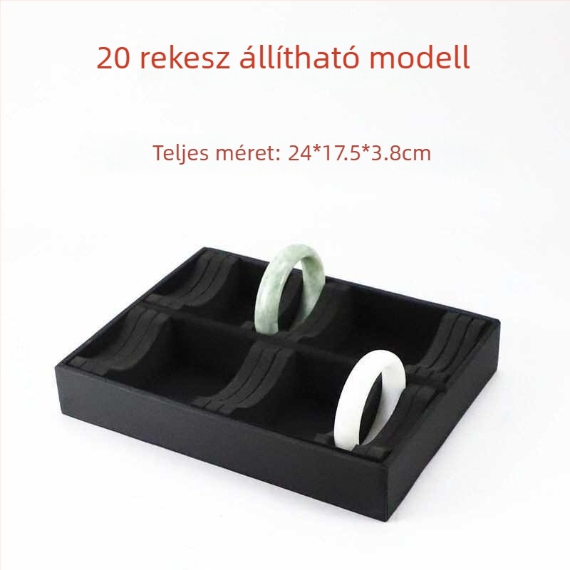 Nagy minőségű jade ékszer kiállító állvány fekete-fehér bőrtálcával karkötők számára, 10/20/40 rekesz