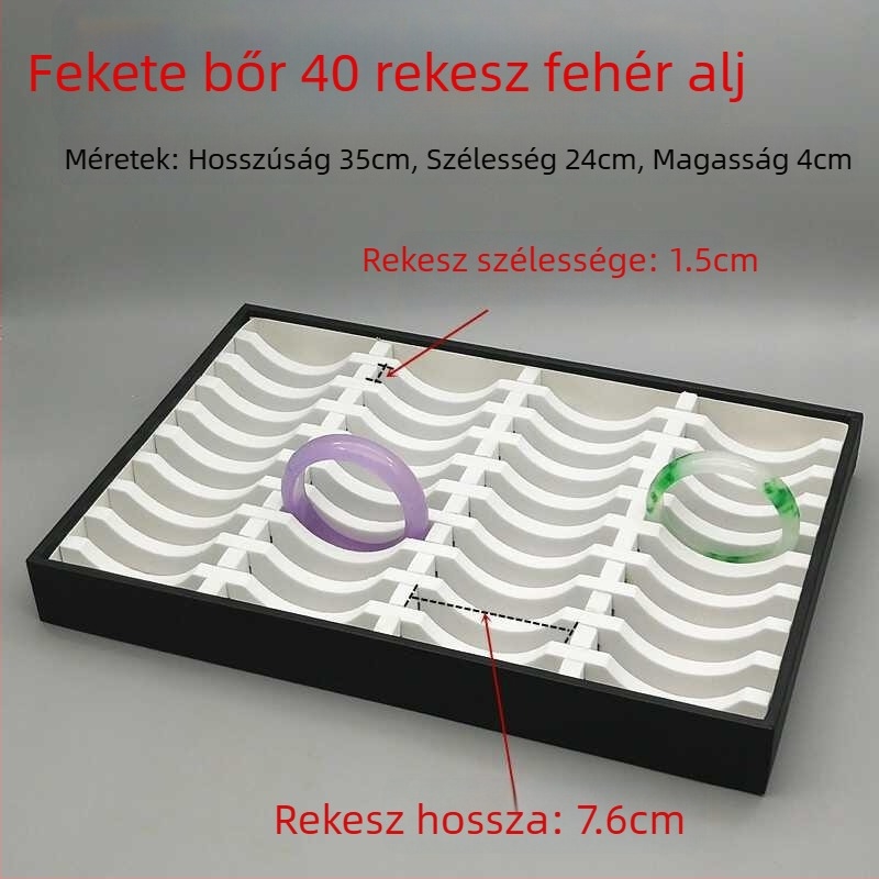 Nagy minőségű jade ékszer kiállító állvány fekete-fehér bőrtálcával karkötők számára, 10/20/40 rekesz