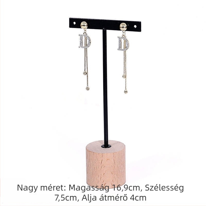 Fülbevaló kiállító állvány, tömörfa + fém, T-alakú, vas művészet dizájn, egylépcsős, lányos stílus