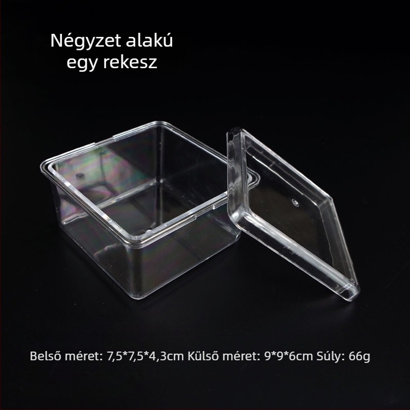 Átlátszó akril 18 rekeszes kerek gyöngytároló doboz ezüst kapoccsal és kiállítási tálcával