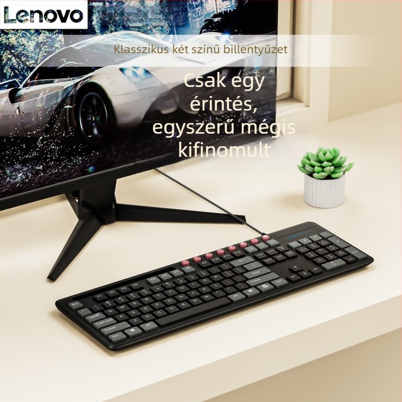 Lenovo KB101 Vezetékes USB billentyűzet és egér szett – Játékhoz, 1200 DPI, Ergonomikus, 2024 megjelenés