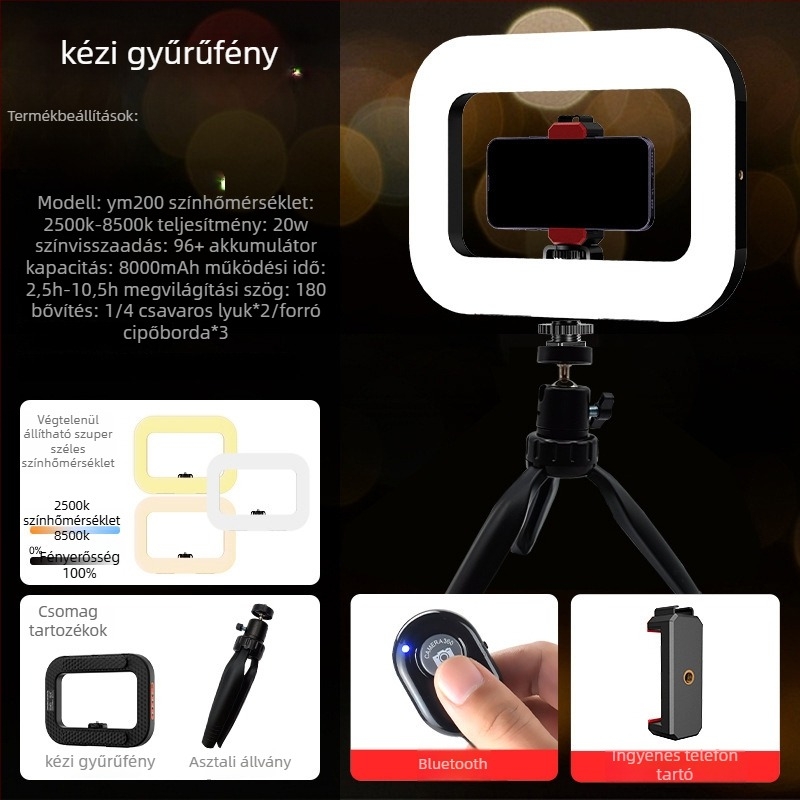 Hordozható LED gyűrűfény élő közvetítéshez és portréfotózáshoz – beépített akkumulátor, 10–50W, 5V, testreszabható, hivatalosan engedélyezett magánmárka Zc.ltd