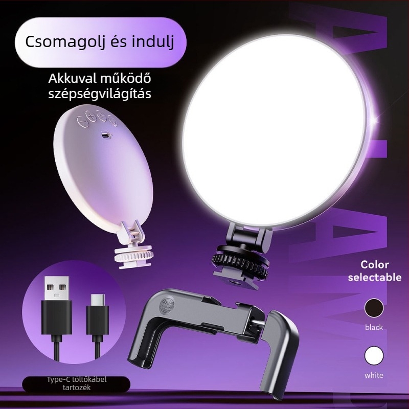 Mini töltőfény fotózáshoz, zseblámpa K-stílus, három színhőmérséklet, teljesítmény kevesebb mint 10W, feszültség 2,8–3,7V