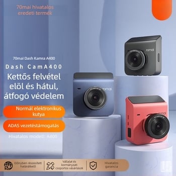 70Mai A400 autós DVR: Panorámás kettős objektíves parkolásfigyelő, 120°, 1600P, 5MP, F2.0, TF-kártya foglalat