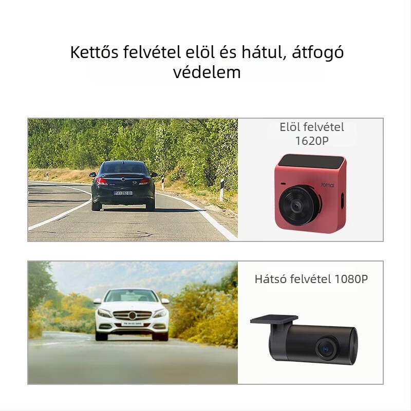 70Mai A400 autós DVR: Panorámás kettős objektíves parkolásfigyelő, 120°, 1600P, 5MP, F2.0, TF-kártya foglalat