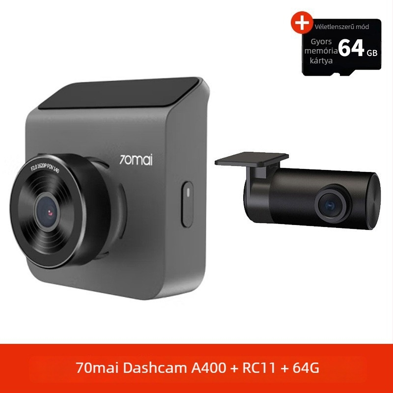 70Mai A400 autós DVR: Panorámás kettős objektíves parkolásfigyelő, 120°, 1600P, 5MP, F2.0, TF-kártya foglalat