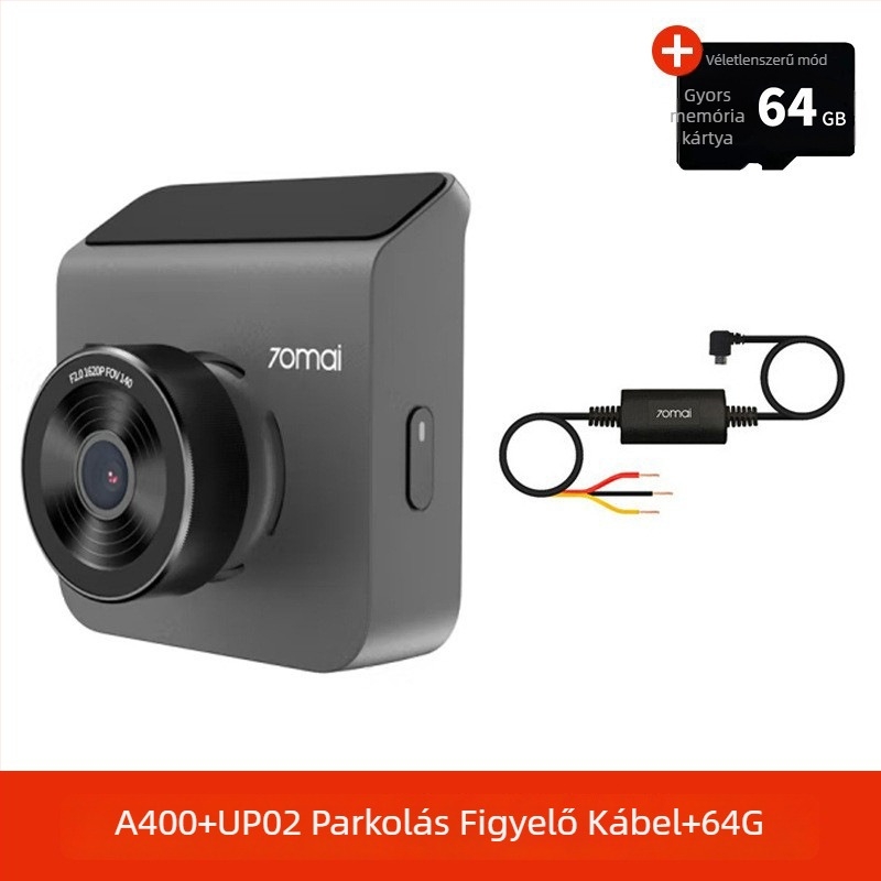 70Mai A400 autós DVR: Panorámás kettős objektíves parkolásfigyelő, 120°, 1600P, 5MP, F2.0, TF-kártya foglalat