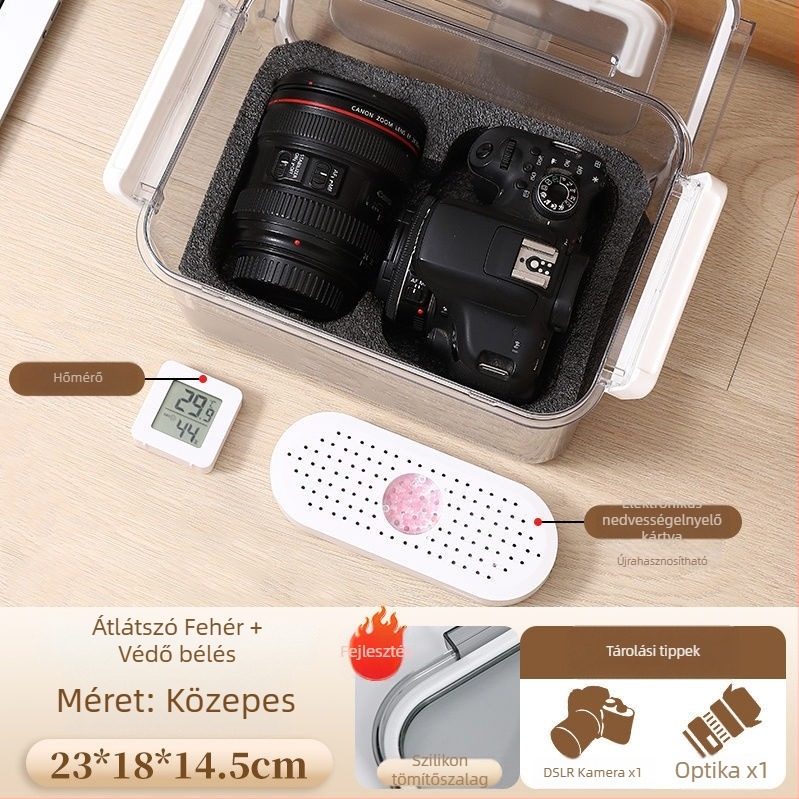 Kamera nedvességvédő doboz SLR digitális felszereléshez – szárítás, penészmentes, zárt tárolás objektívek és felszerelések számára