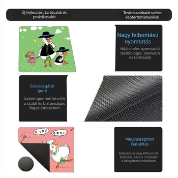 Nagy egérpad irodai és játék célokra, egyszeres oldalas, anti-slip, sima felület, varrott szegélyek, természetes gumi, testreszabható méretek és logó nyomtatás