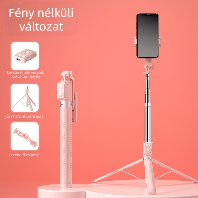 BT12 Bluetooth selfie bot és állvány LED világítással, távirányítóval