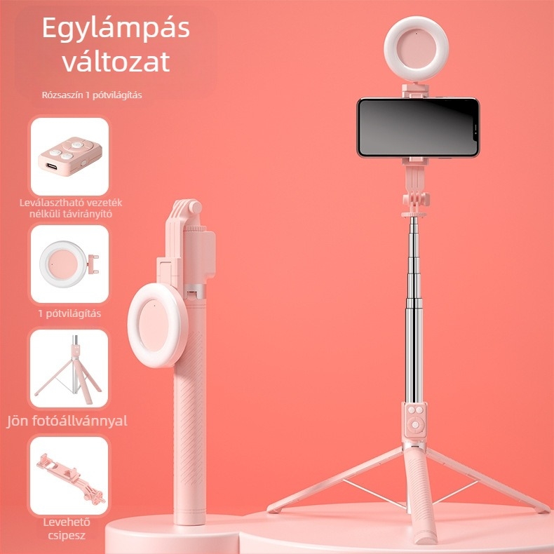 BT12 Bluetooth selfie bot és állvány LED világítással, távirányítóval