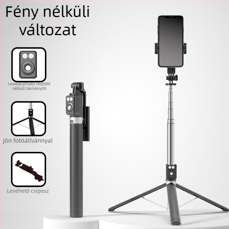 BT12 Bluetooth selfie bot és állvány LED világítással, távirányítóval