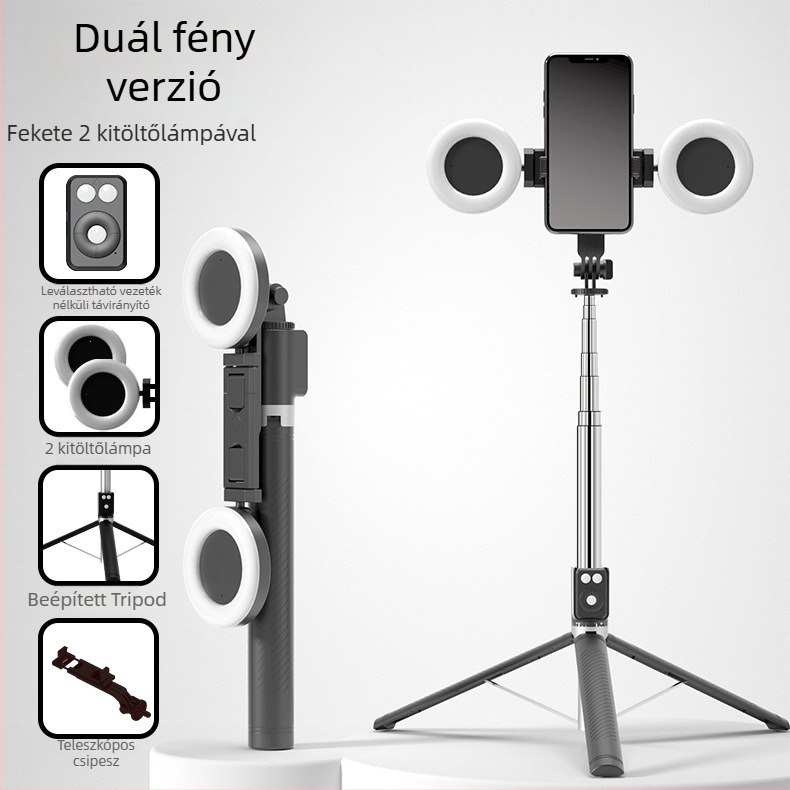 BT12 Bluetooth selfie bot és állvány LED világítással, távirányítóval