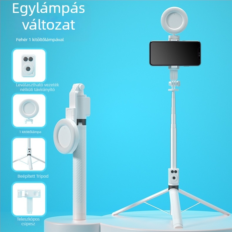 BT12 Bluetooth selfie bot és állvány LED világítással, távirányítóval
