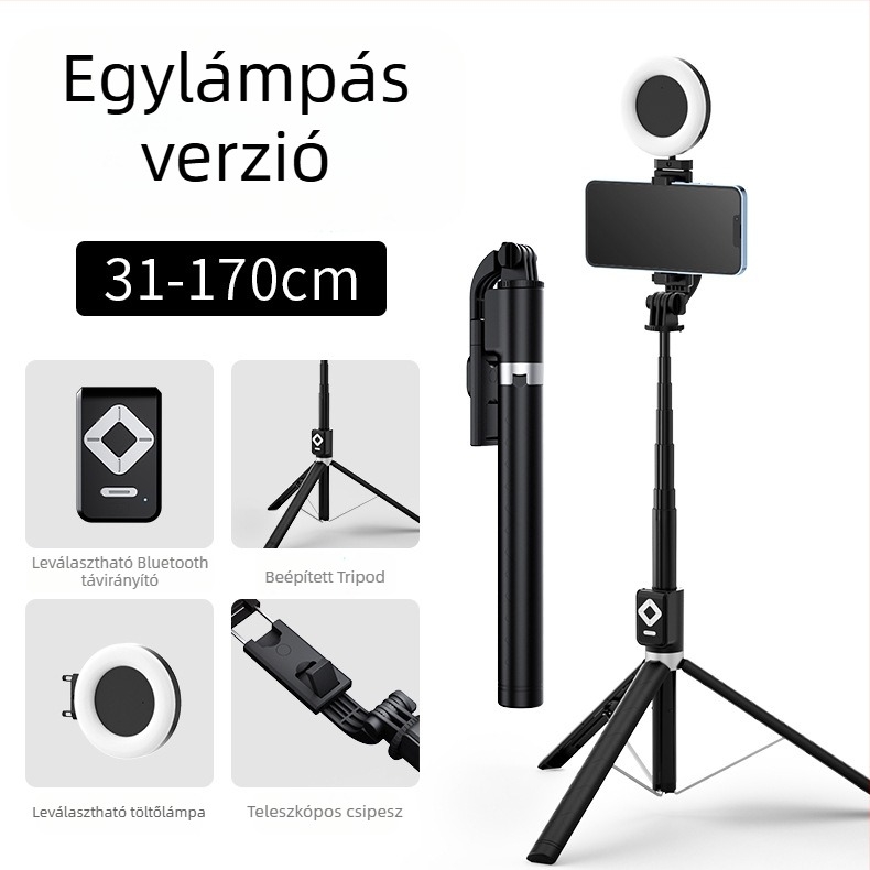 BT12 Bluetooth selfie bot és állvány LED világítással, távirányítóval