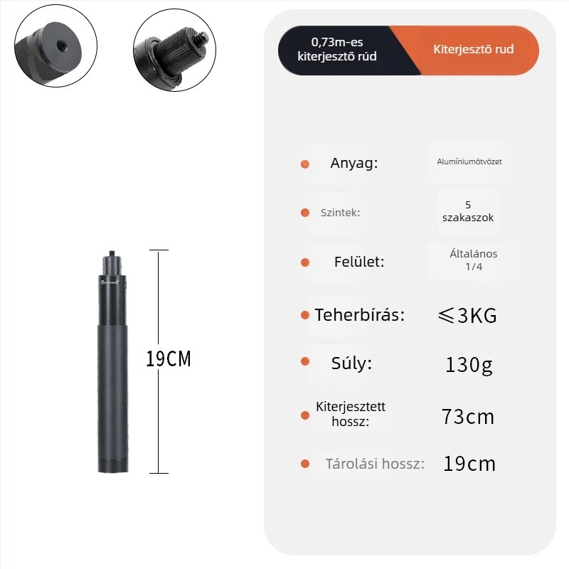 Bullet Time selfie stick fogó forgó felvétellel, 5 részű alumínium ötvözet, teherbírás 2–5 kg