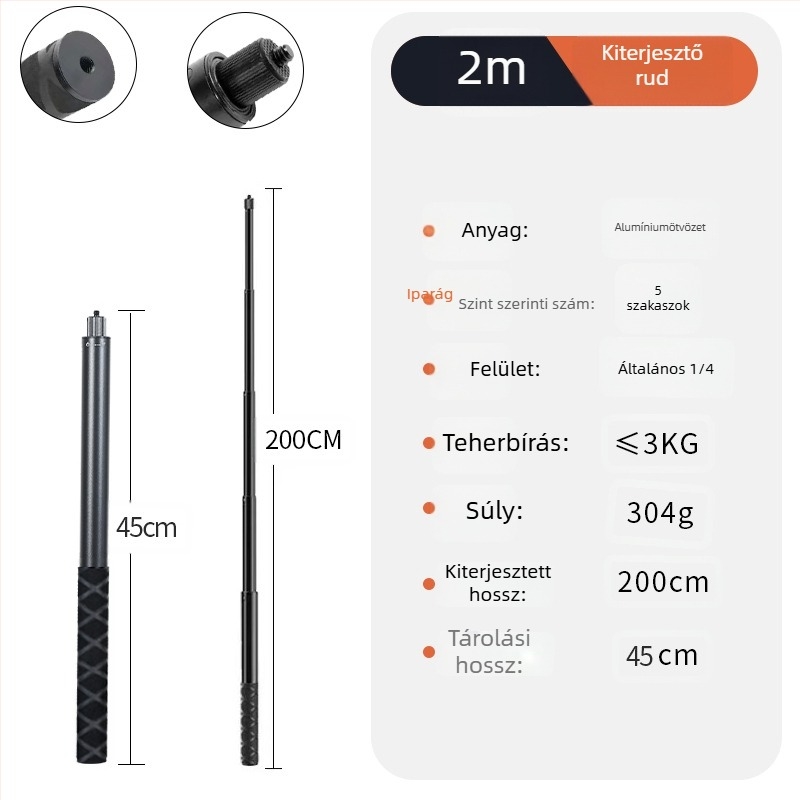 Bullet Time selfie stick fogó forgó felvétellel, 5 részű alumínium ötvözet, teherbírás 2–5 kg