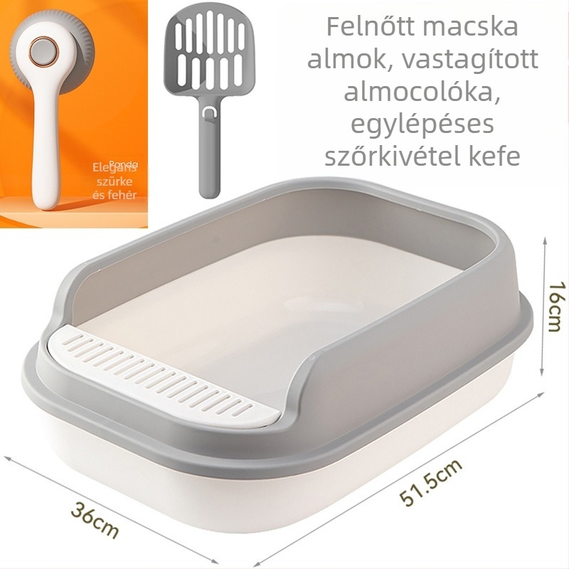 Macskaalomtál fél-zárt dizájnal, nyitott felső résszel, anti-fröccsenés műanyag kivitel