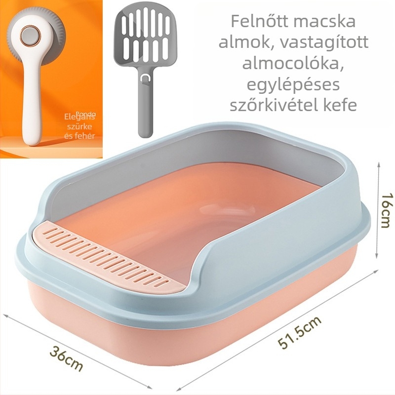 Macskaalomtál fél-zárt dizájnal, nyitott felső résszel, anti-fröccsenés műanyag kivitel