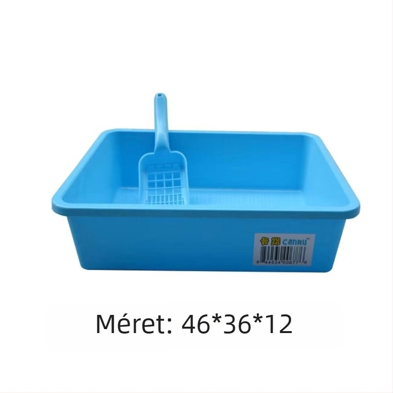 Macskaalom-doboz, félig zárt, kétszintes kivitel, műanyagból, tartalmaz lapátot