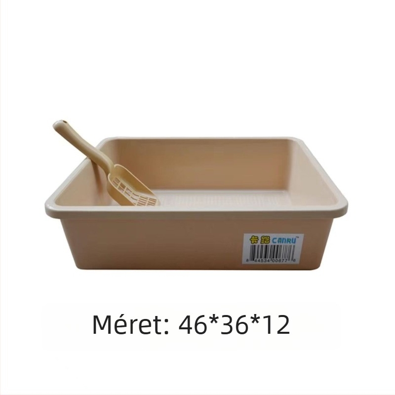 Macskaalom-doboz, félig zárt, kétszintes kivitel, műanyagból, tartalmaz lapátot