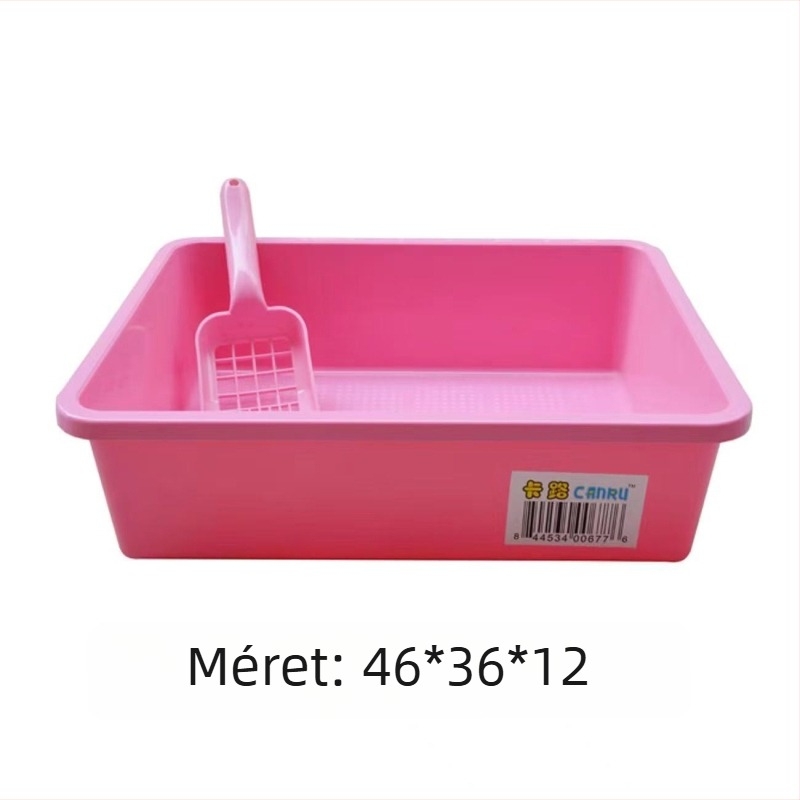 Macskaalom-doboz, félig zárt, kétszintes kivitel, műanyagból, tartalmaz lapátot