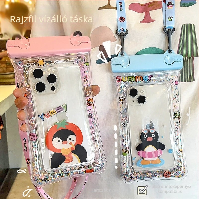 Vízálló telefontok dupla csatokkal és textilkötéllel – PVC zárt tok érintőképernyőhöz mobiltelefonokra (Kód Lh003)
