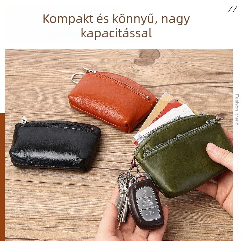 Első réteg marhabőr pénztárca érmeivel, kártya- és kulcstároló rekeszokkal — városi stílus
