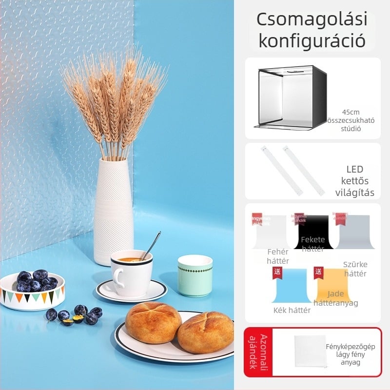 Stúdió világítási doboz, összecsukható kivitel, háttérpanel ékszerek fotózásához