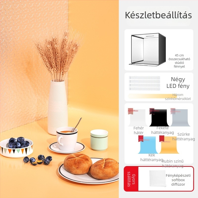 Stúdió világítási doboz, összecsukható kivitel, háttérpanel ékszerek fotózásához
