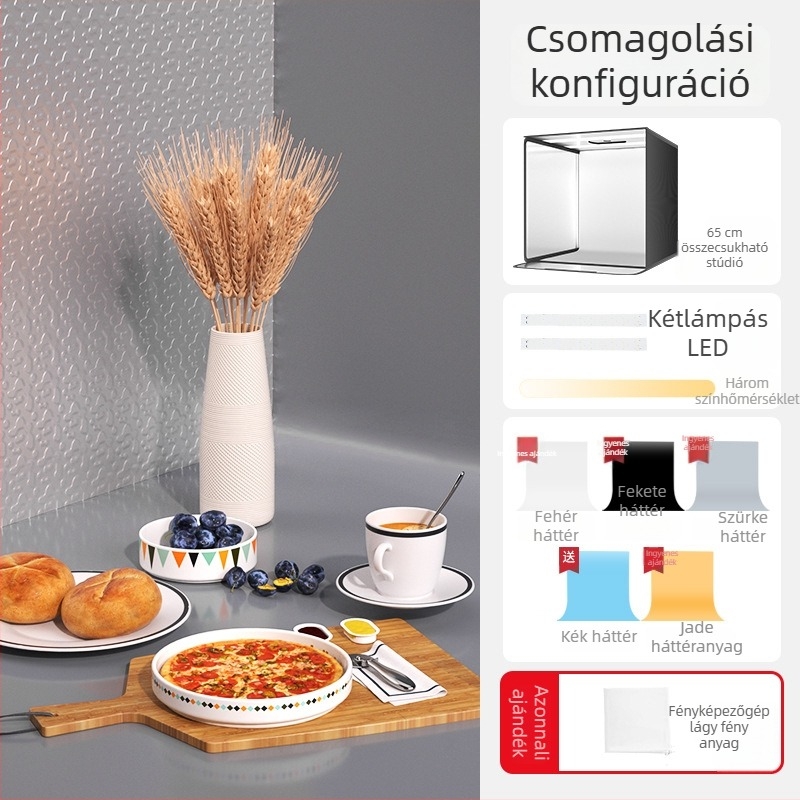 Stúdió világítási doboz, összecsukható kivitel, háttérpanel ékszerek fotózásához