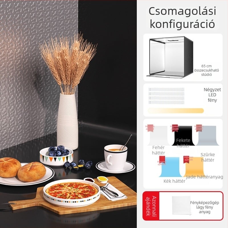 Stúdió világítási doboz, összecsukható kivitel, háttérpanel ékszerek fotózásához