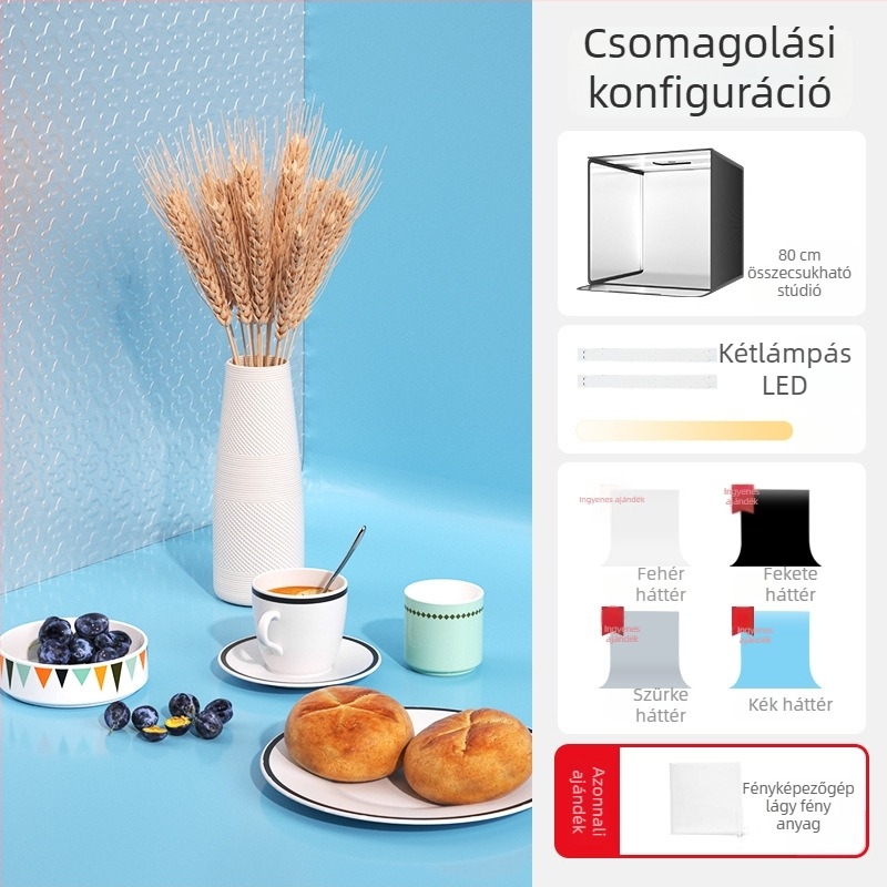 Stúdió világítási doboz, összecsukható kivitel, háttérpanel ékszerek fotózásához