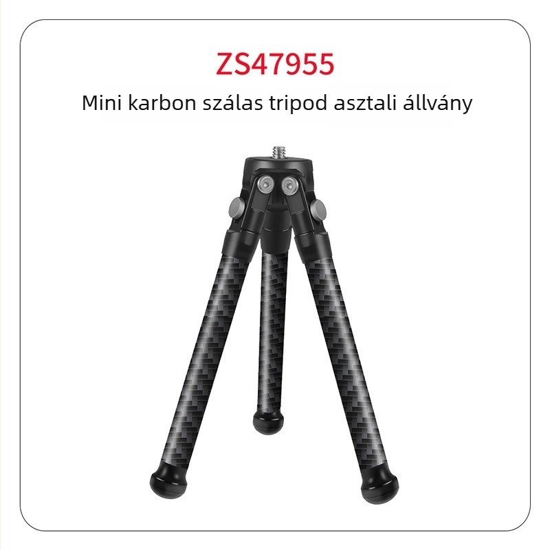 7-szakaszos teleszkópos selfie-sticka szénszálas és alumínium ötvözetből, 1/4 hüvelyk csatlakozással és action kamera kompatibilitás, teherbírás kevesebb mint 2 kg