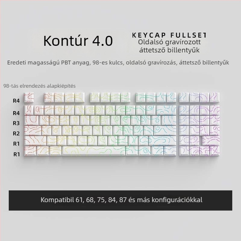 Oldalról gravírozott, átlátszó billentyűfedők 61/68/75/84/87 billentyűzetekhez; háttérvilágítás nélkül; nem vízálló