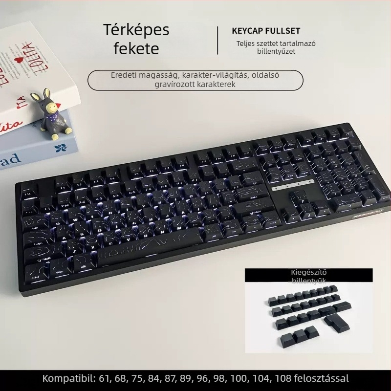 Oldalról gravírozott, átlátszó billentyűfedők 61/68/75/84/87 billentyűzetekhez; háttérvilágítás nélkül; nem vízálló