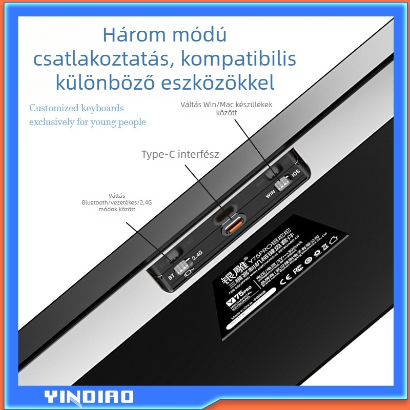 Mechanikus billentyűzet, 81 billentyűs, vezeték nélküli hárommódú kapcsolattal, alumíniumötvözet korpusz, lineáris kapcsolók.