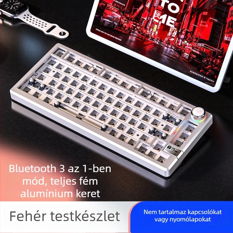 Mechanikus billentyűzet, 81 billentyűs, vezeték nélküli hárommódú kapcsolattal, alumíniumötvözet korpusz, lineáris kapcsolók.