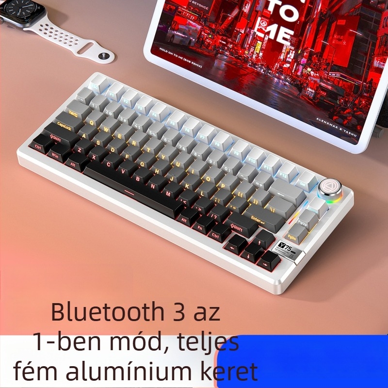 Mechanikus billentyűzet, 81 billentyűs, vezeték nélküli hárommódú kapcsolattal, alumíniumötvözet korpusz, lineáris kapcsolók.
