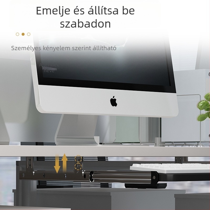 Billentyűzet tartó 022 – hardver és fa lemez, kétszakaszos csúszó mechanizmus, modern minimális irodai kiegészítő