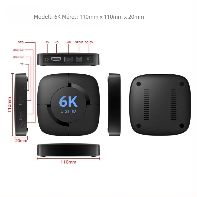 Android 14 TV Box, H616 processzor, 6K kimenet, 4GB RAM, 64GB tárhely