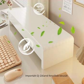 Monitoremelt munkaállomás fiókkal, notebooktartóval, megemelt billentyűzet-tartóval és hűtő tárolóval — fenyőfa, asztali stílus