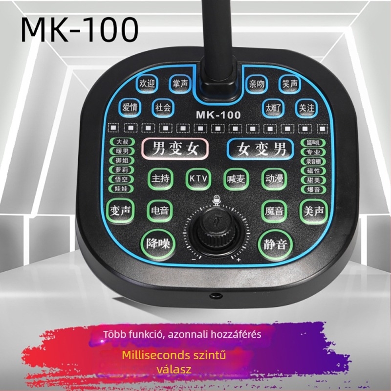 Mini USB hangkártya hangváltoztatóval mobilos és PC-s streaminghez — Modell i9, beépített 500–800mAh akkumulátor, Bluetooth 4.0, frekvenciatartomány 100Hz–20kHz, SNR ≥60dB