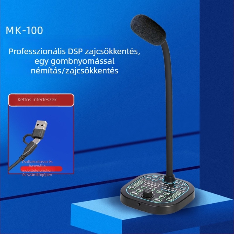 Mini USB hangkártya hangváltoztatóval mobilos és PC-s streaminghez — Modell i9, beépített 500–800mAh akkumulátor, Bluetooth 4.0, frekvenciatartomány 100Hz–20kHz, SNR ≥60dB