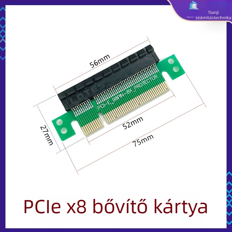 PCIe irányító kártya PCIe x1/x4/x8/x16 foglalatokhoz – bal oldali adapter alaplaphoz, rézmagú, modell 01