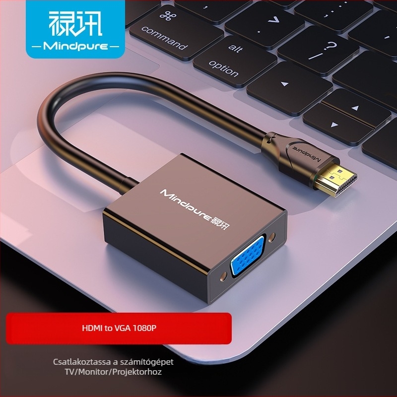 HDMI–VGA adapter hanggal, 0,15 m kábel, ABS ház, aranyozott csatlakozó, oxigénmentes réz vezető