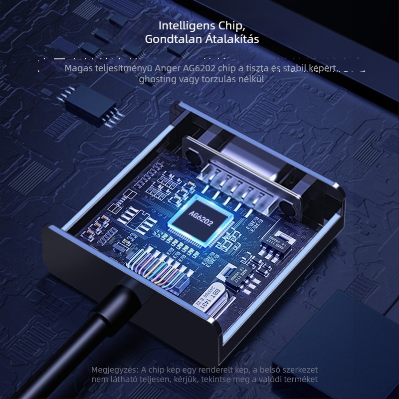 HDMI–VGA adapter hanggal, 0,15 m kábel, ABS ház, aranyozott csatlakozó, oxigénmentes réz vezető