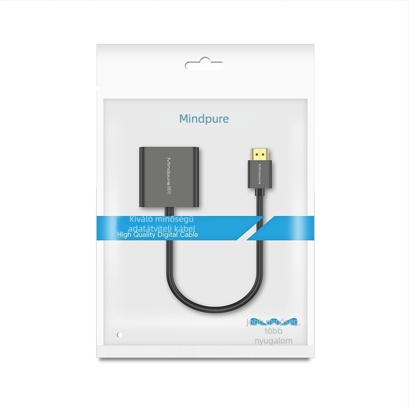 HDMI–VGA adapter hanggal, 0,15 m kábel, ABS ház, aranyozott csatlakozó, oxigénmentes réz vezető